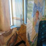 A glimpse of Dorothy discovering the witches legs (and silver slippers) under the fallen house - AND the crate bearing the destination kudos for the mural.